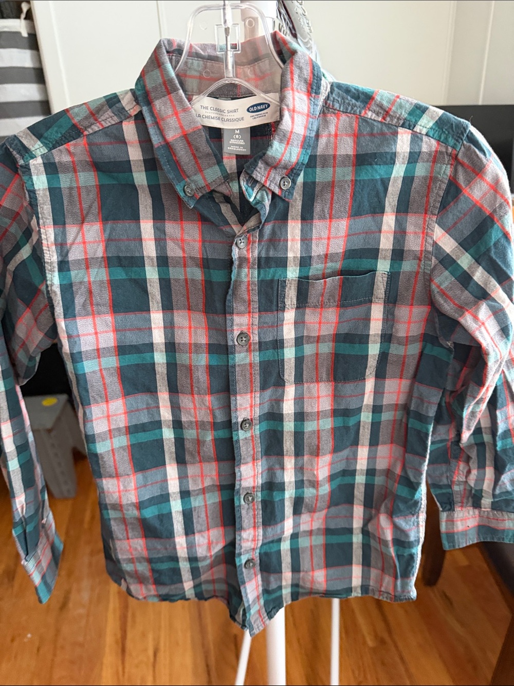 Old Navy Boy's Green Plaid Button-Down Shirt